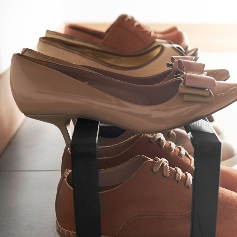 伸縮シューズラック １段 ライン 山崎実業 LINE ホワイト/ブラック 3188 3189 タワーシリーズ