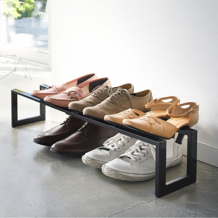 伸縮シューズラック １段 ライン 山崎実業 LINE ホワイト/ブラック 3188 3189 タワーシリーズ