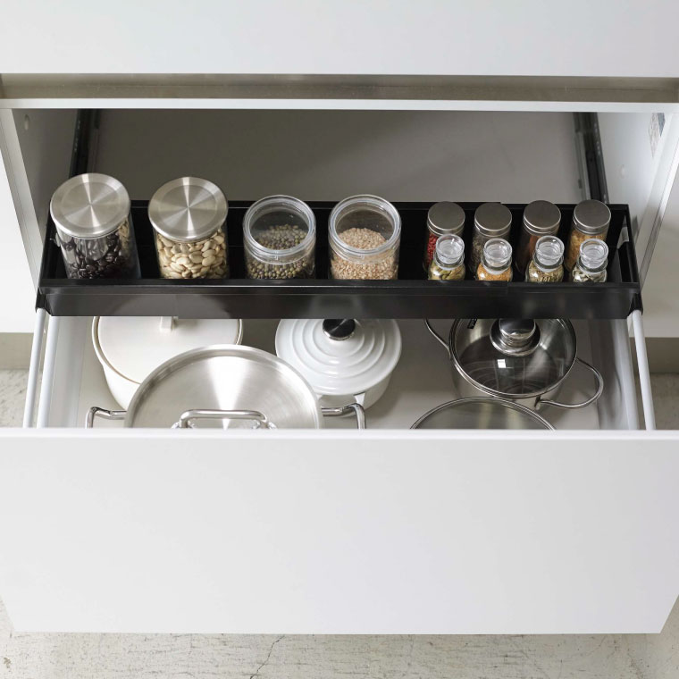 シンク下 伸縮キッチンラック スリム タワー 山崎実業 tower ホワイト/ブラック 4490 4491 タワーシリーズ