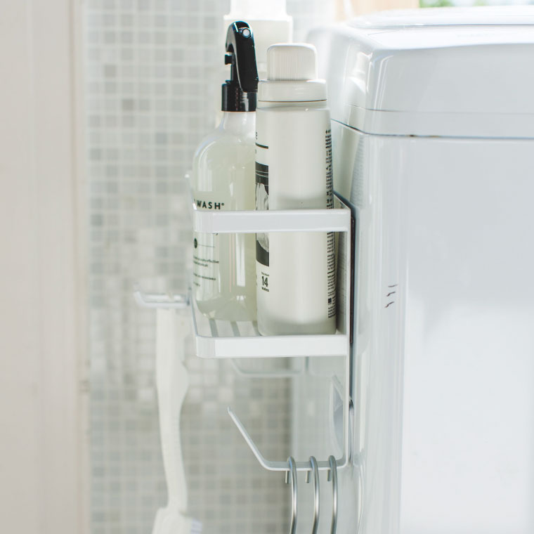 ホースホルダー付き洗濯機横マグネットラック タワー 山崎実業 tower ホワイト/ブラック 4768 4769 タワーシリーズ マグネット