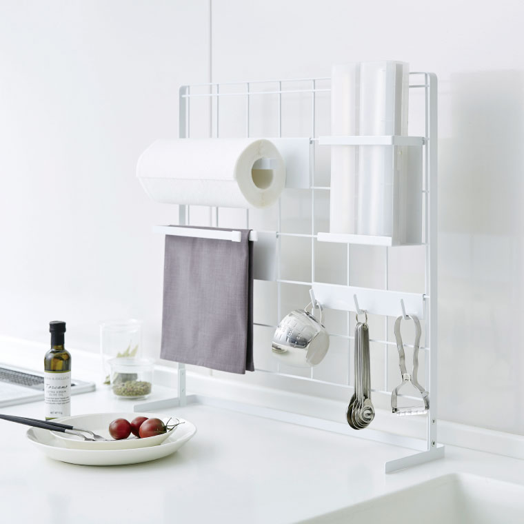 自立式メッシュパネル用 ラップホルダー タワー 山崎実業 tower ホワイト/ブラック 4185 4186 タワーシリーズ