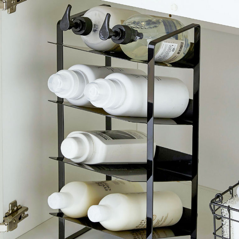 シンク下ボトルストッカー ４段 タワー 山崎実業 tower ホワイト/ブラック 4304 4305 タワーシリーズ