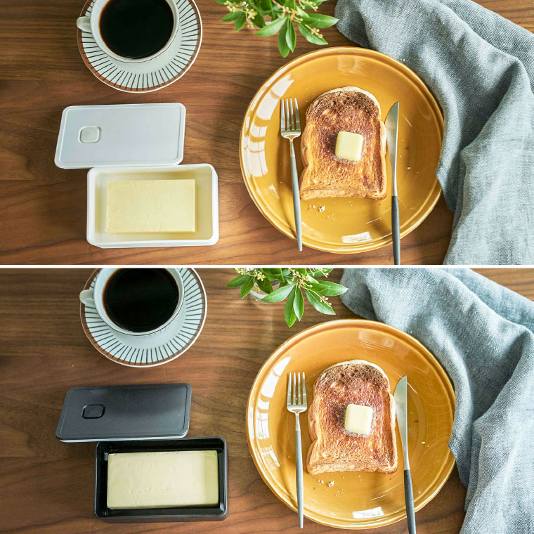 バルブ付き密閉バターケース タワー 山崎実業 tower ホワイト/ブラック 4821 4822 タワーシリーズ