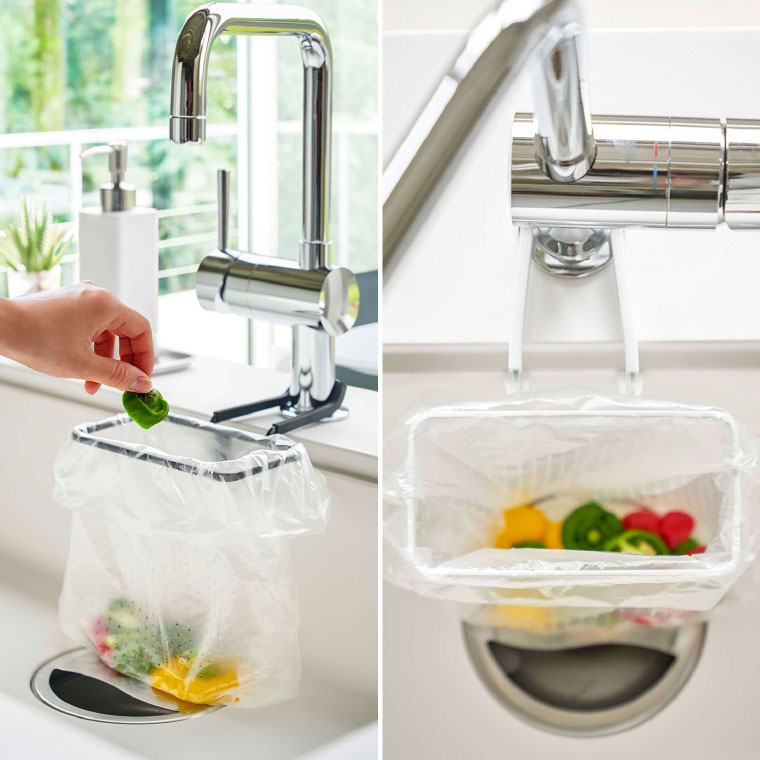 蛇口にかけるポリ袋ホルダー タワー 山崎実業 tower ゴミ箱 ホワイト/ブラック 4825 4826 タワーシリーズ