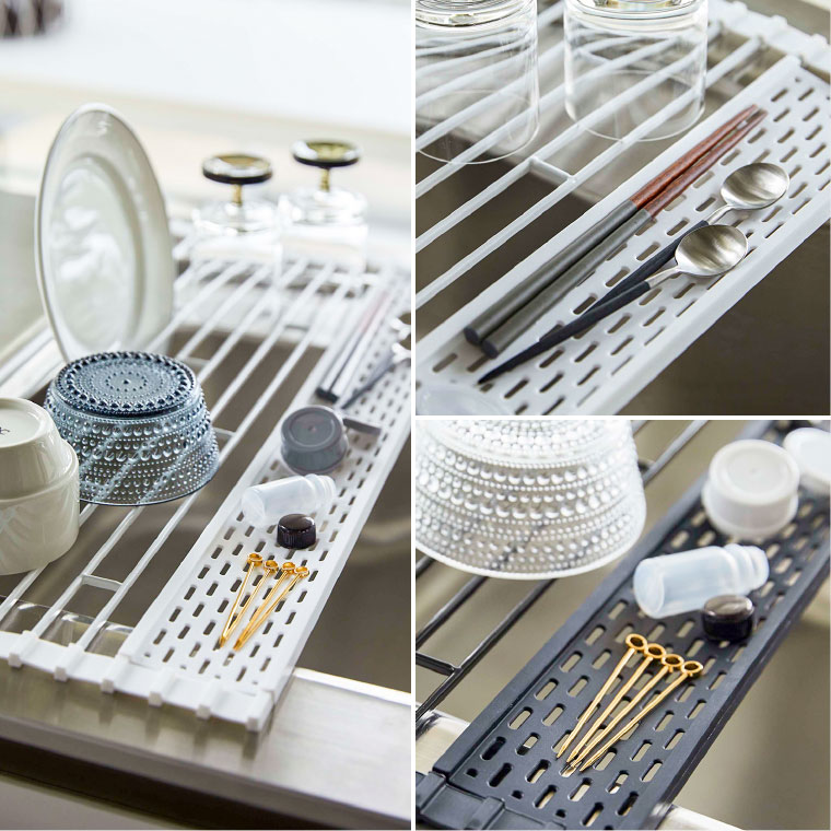 折り畳み水切り シリコーントレー付き Ｓ タワー 山崎実業 tower ホワイト/ブラック 5057 5058 タワーシリーズ