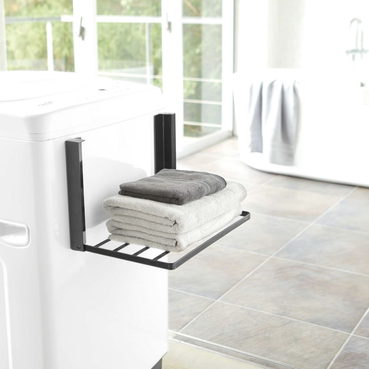 洗濯機横マグネット折り畳み棚 タワー 山崎実業 tower タオル置き ホワイト/ブラック 5096 5097 タワーシリーズ マグネット