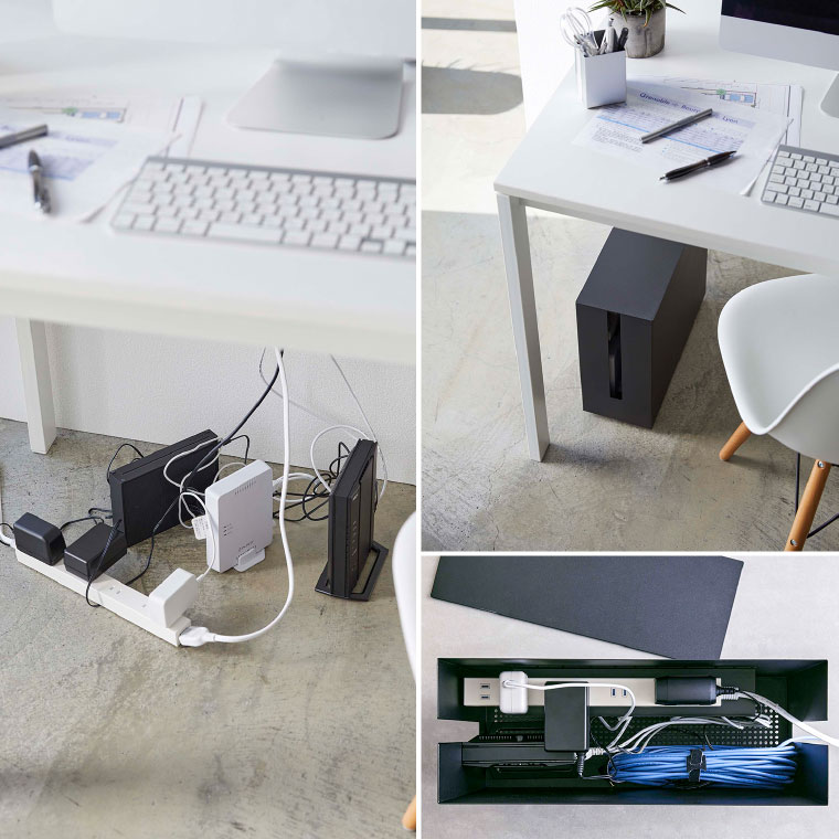 キャスター付きケーブル収納ラック タワー 山崎実業 tower ホワイト/ブラック 5403 5404 タワーシリーズ