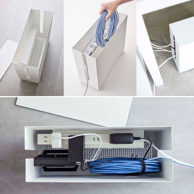 キャスター付きケーブル収納ラック タワー 山崎実業 tower ホワイト/ブラック 5403 5404 タワーシリーズ