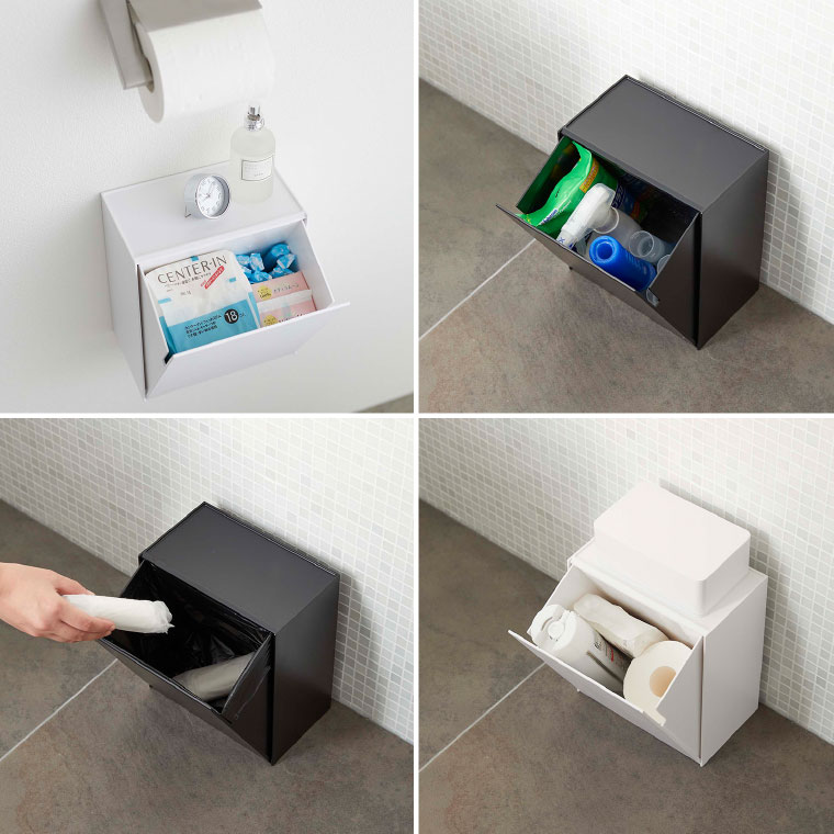 ウォールトイレポット＆収納ケース タワー 山崎実業 tower ホワイト/ブラック 5429 5430 タワーシリーズ