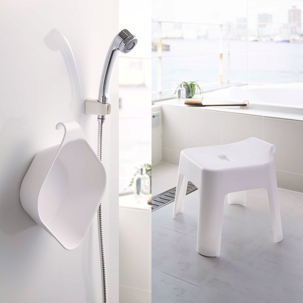 風呂椅子＆風呂桶 セット（引っ掛け風呂イス + マグネット＆引っ掛け湯おけ） タワー 山崎実業 tower ホワイト/ブラック 5383 5384 5378 5379 タワーシリーズ