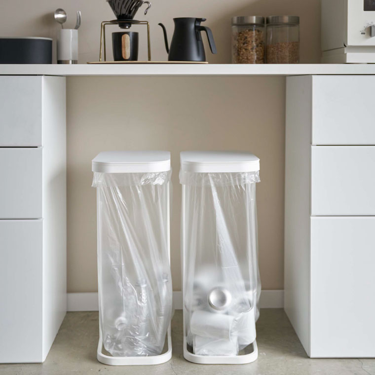 横開き分別ゴミ袋ホルダー ルーチェ 山崎実業 ゴミ箱 LUCE ホワイト/ブラック 4907 4908 タワーシリーズ