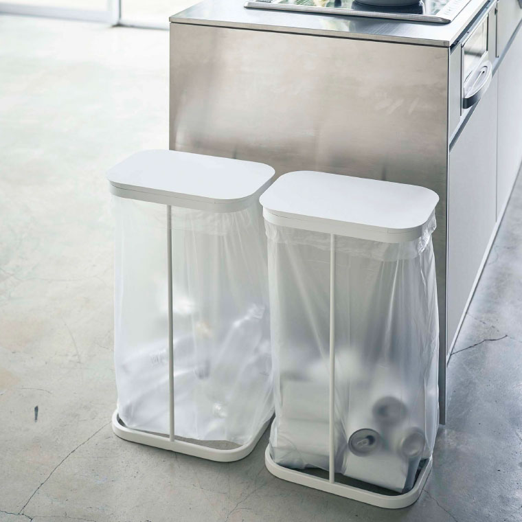 横開き分別ゴミ袋ホルダー ルーチェ 山崎実業 ゴミ箱 LUCE ホワイト/ブラック 4907 4908 タワーシリーズ