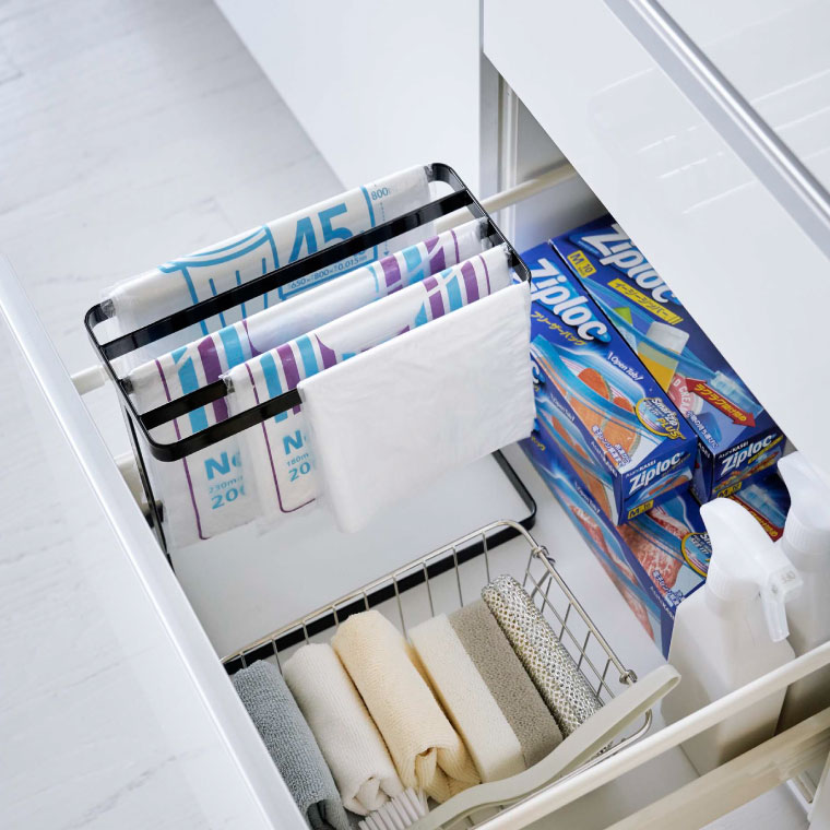 シンク下ポリ袋収納 タワー 山崎実業 tower ホワイト/ブラック 4926 4927 タワーシリーズ