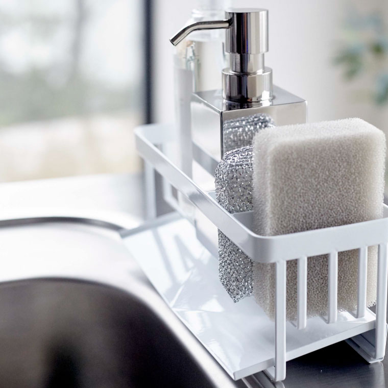 水が流れるスポンジ＆ボトルホルダー タワー 山崎実業 tower ホワイト/ブラック 5016 5017 タワーシリーズ