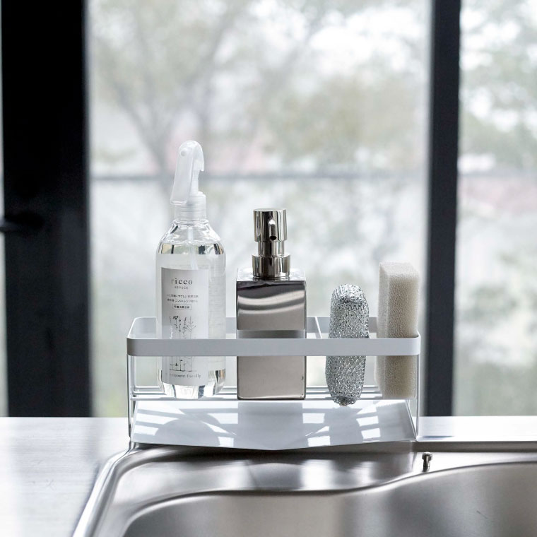 水が流れるスポンジ＆ボトルホルダー タワー 山崎実業 tower ホワイト/ブラック 5016 5017 タワーシリーズ