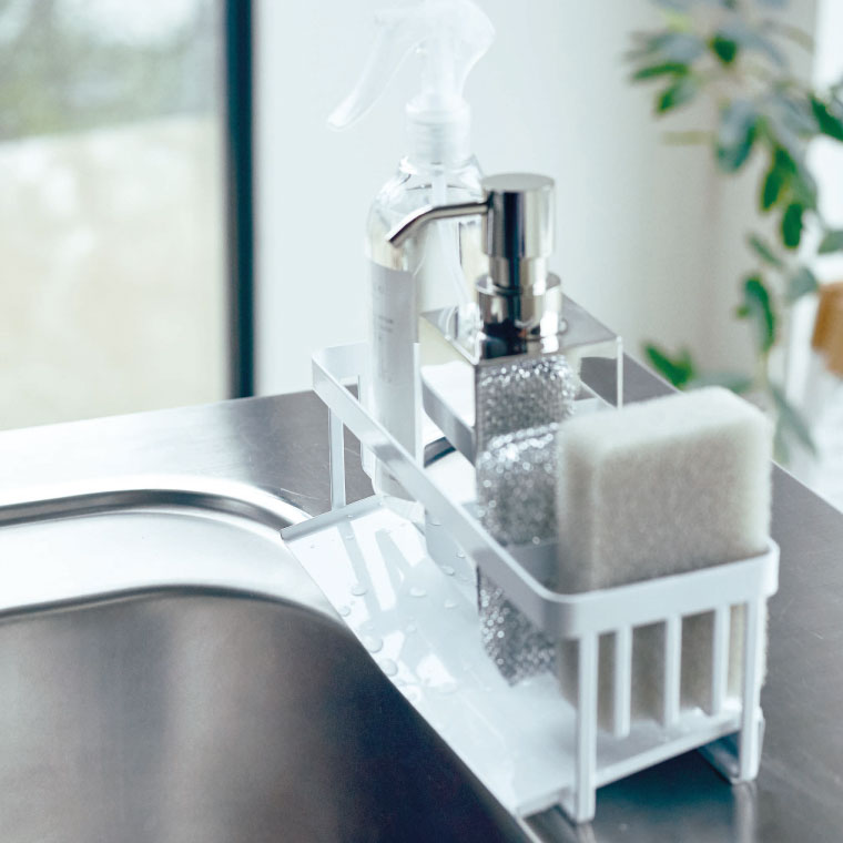 水が流れるスポンジ＆ボトルホルダー タワー 山崎実業 tower ホワイト/ブラック 5016 5017 タワーシリーズ