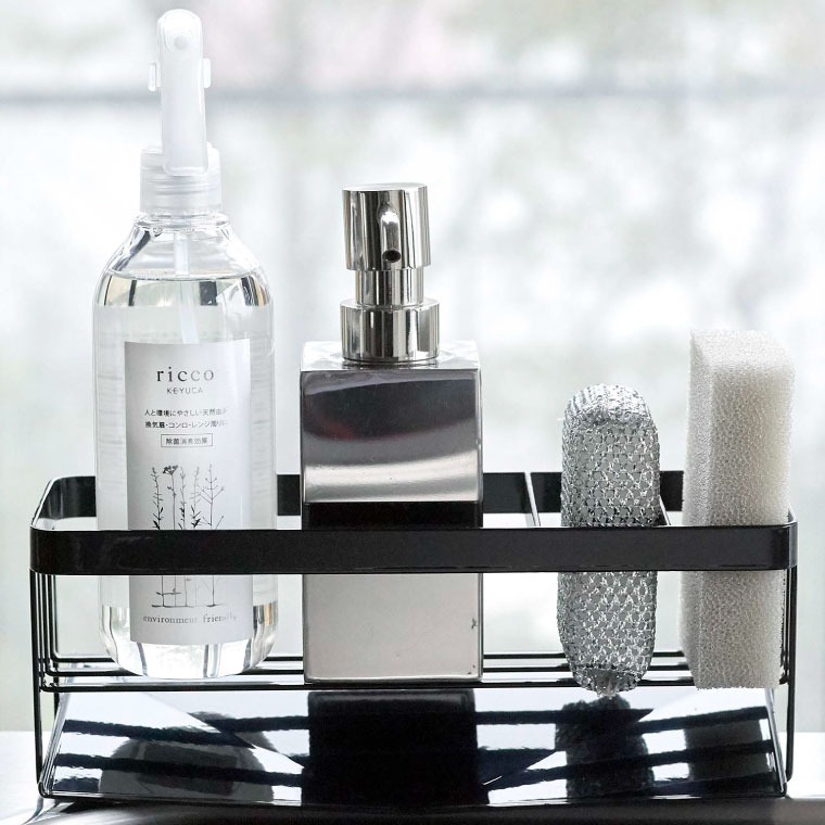 水が流れるスポンジ＆ボトルホルダー タワー 山崎実業 tower ホワイト/ブラック 5016 5017 タワーシリーズ