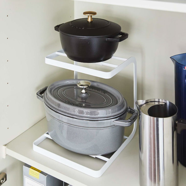 鍋スタンド2段 タワー 山崎実業 tower ホワイト/ブラック 5154 5155 タワーシリーズ