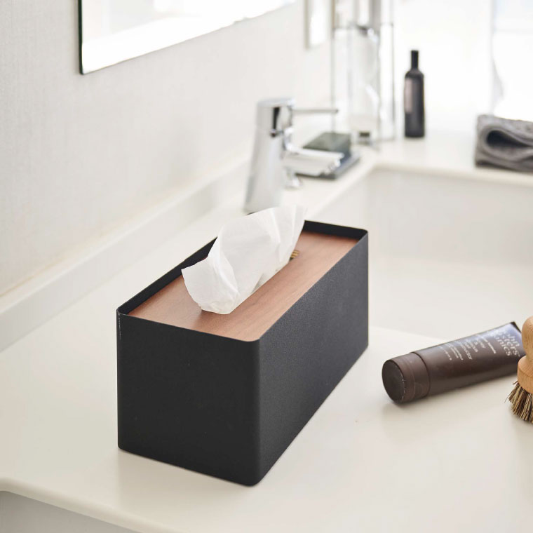 厚型対応蓋付きティッシュケース リン 山崎実業 RIN ブラウン/ナチュラル 5177 5178 タワーシリーズ