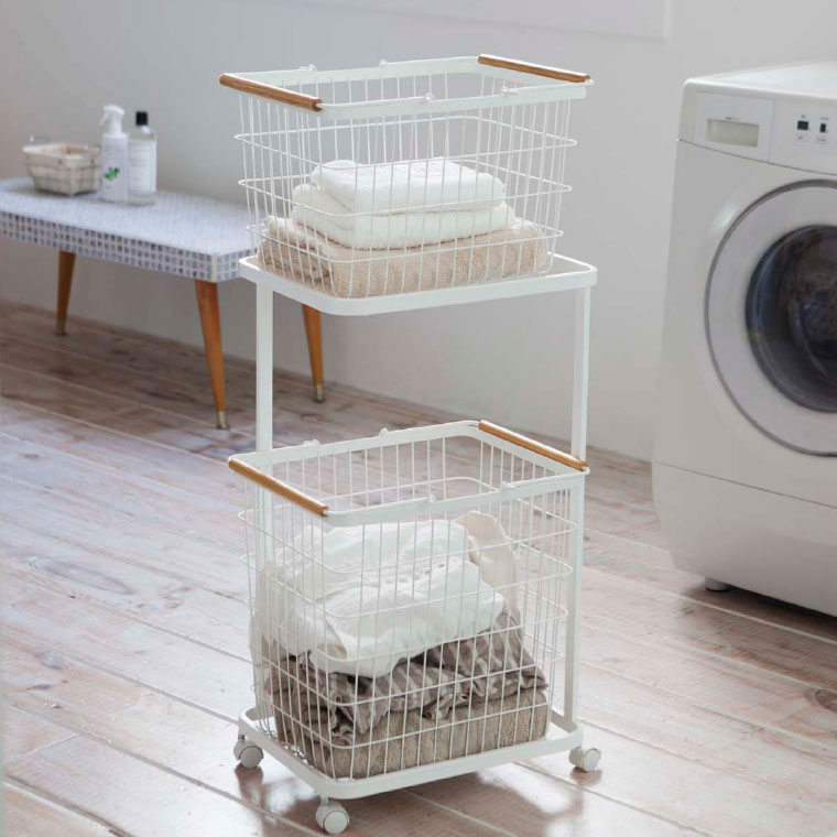 ランドリーワゴン＋バスケット トスカ 山崎実業 tosca ホワイト 3300