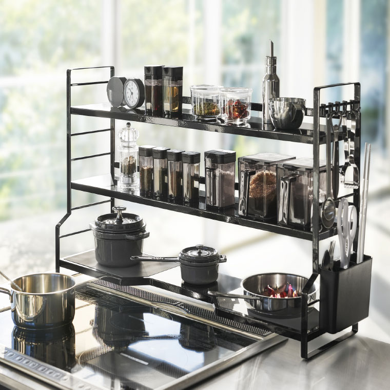 コンロ奥ラック ３段 タワー 山崎実業 tower ホワイト ブラック 3593 3594