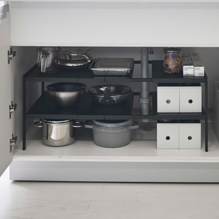 伸縮シンク下ラック ２段 Ｄ３０ タワー 山崎実業 tower ホワイト ブラック 4948 4949