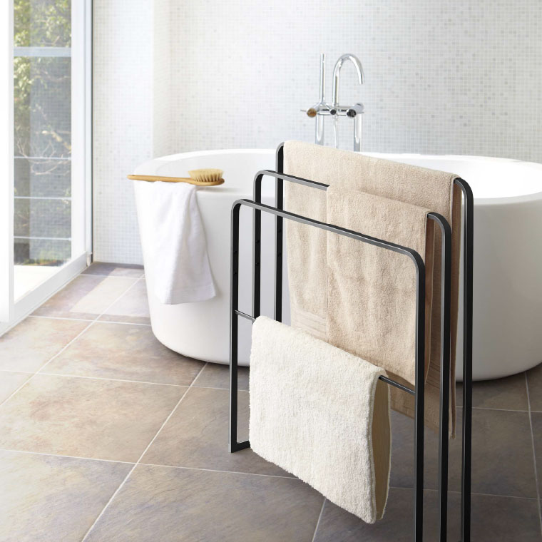 横から掛けられるバスタオルハンガー ３連 タワー 山崎実業 tower ホワイト ブラック 4979 4980