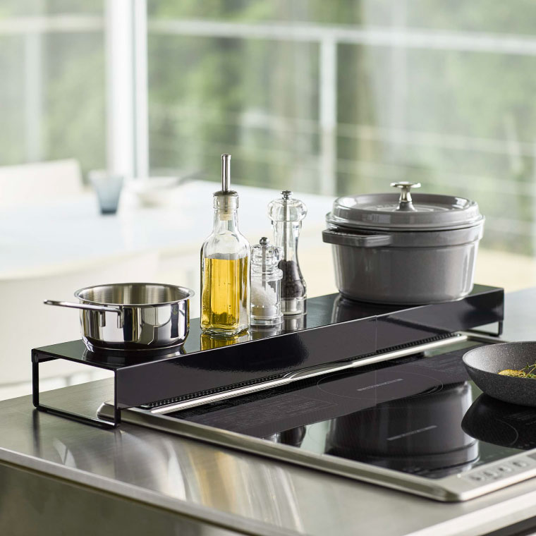 奥行ワイド棚付き伸縮排気口カバー タワー 山崎実業 tower 排気口カバー ホワイト/ブラック 5248 5249 タワーシリーズ