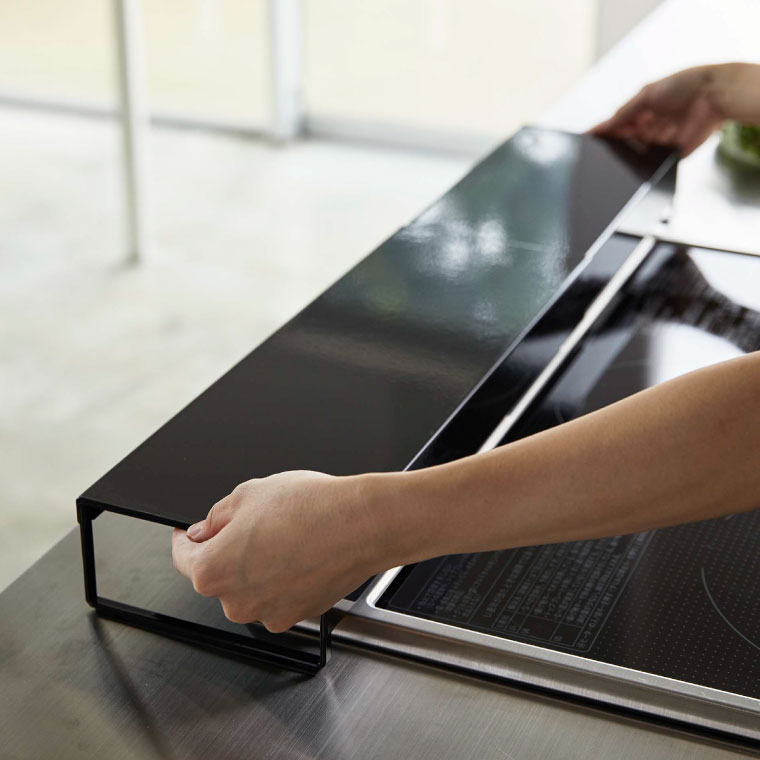 奥行ワイド棚付き伸縮排気口カバー タワー 山崎実業 tower 排気口カバー ホワイト/ブラック 5248 5249 タワーシリーズ