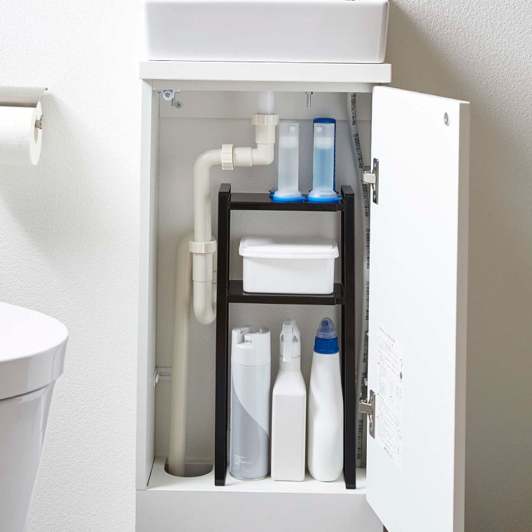 トイレキャビネット中伸縮ラック２段 タワー 山崎実業 tower トイレラック ホワイト/ブラック 5253 5254 タワーシリーズ