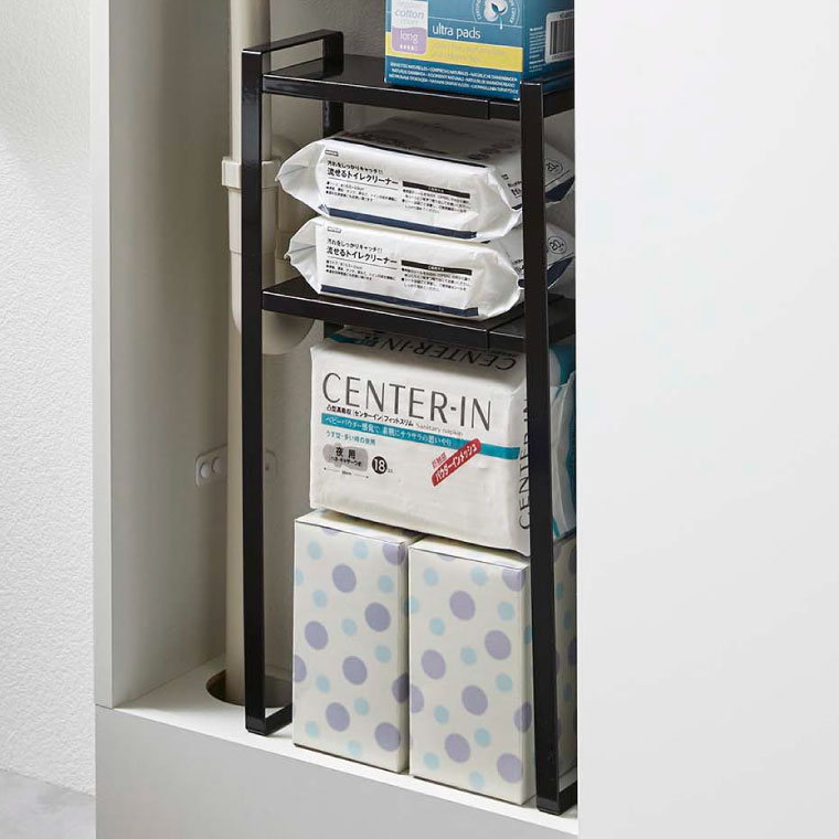 トイレキャビネット中伸縮ラック２段 タワー 山崎実業 tower トイレラック ホワイト/ブラック 5253 5254 タワーシリーズ