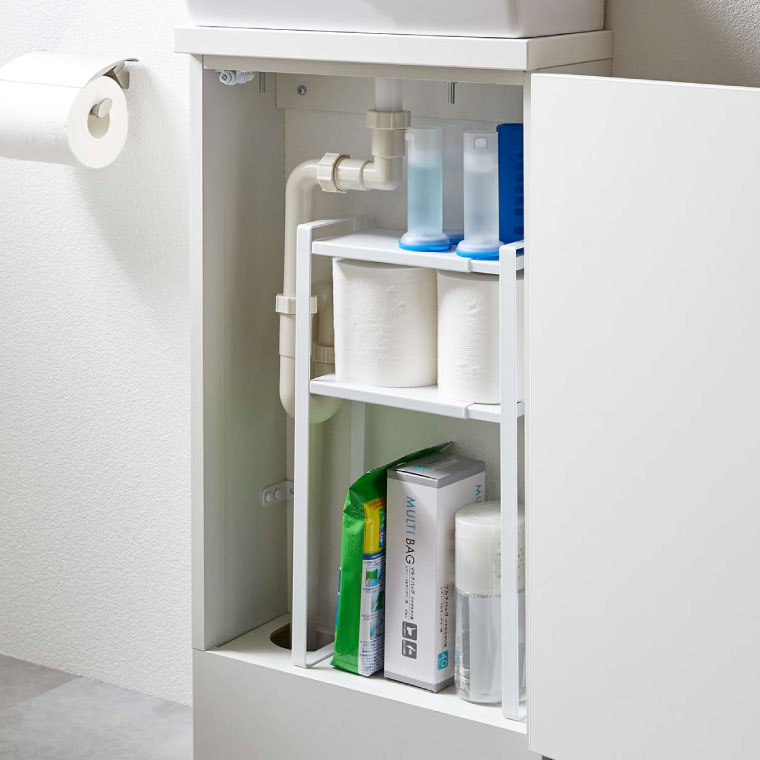 トイレキャビネット中伸縮ラック２段 タワー 山崎実業 tower トイレラック ホワイト/ブラック 5253 5254 タワーシリーズ