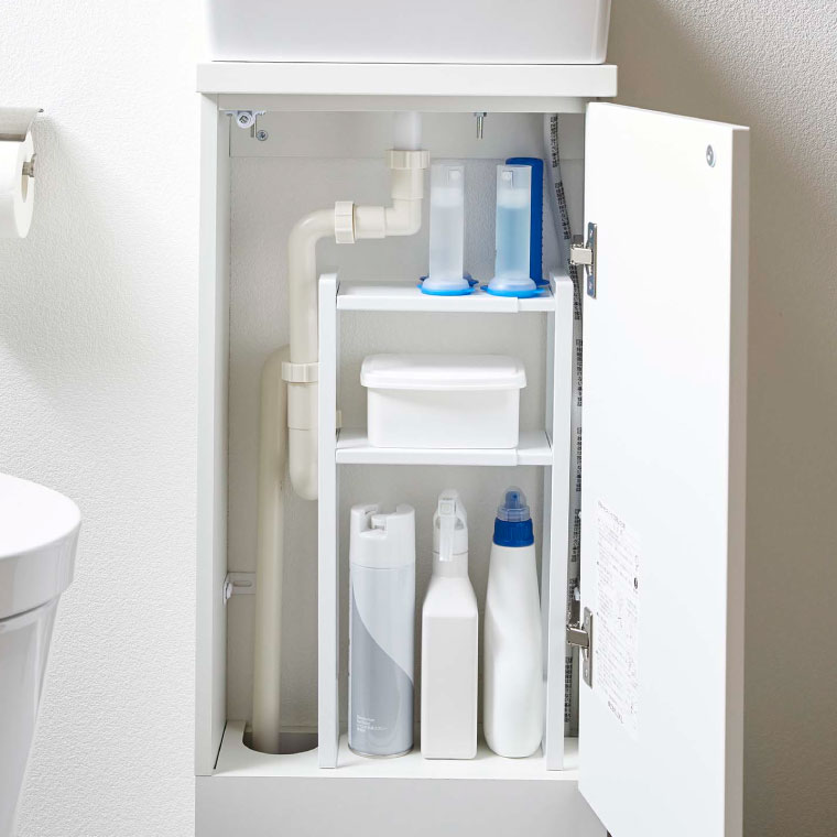 トイレキャビネット中伸縮ラック２段 タワー 山崎実業 tower トイレラック ホワイト/ブラック 5253 5254 タワーシリーズ