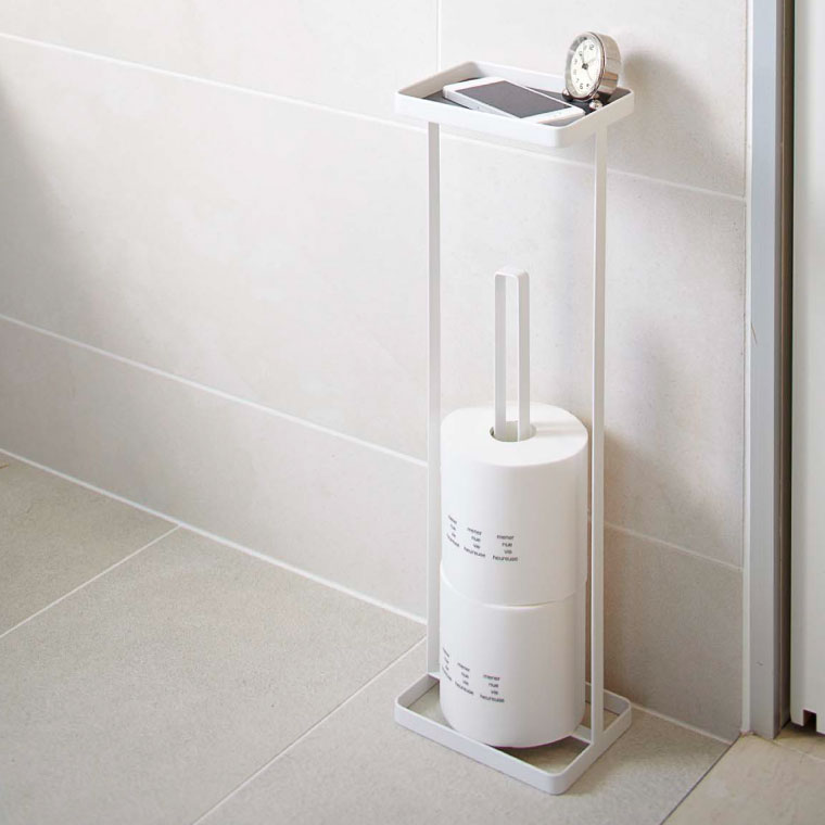 トレイ付きトイレットペーパースタンド タワー 山崎実業 tower ホワイト/ブラック 7739 7740 タワーシリーズ