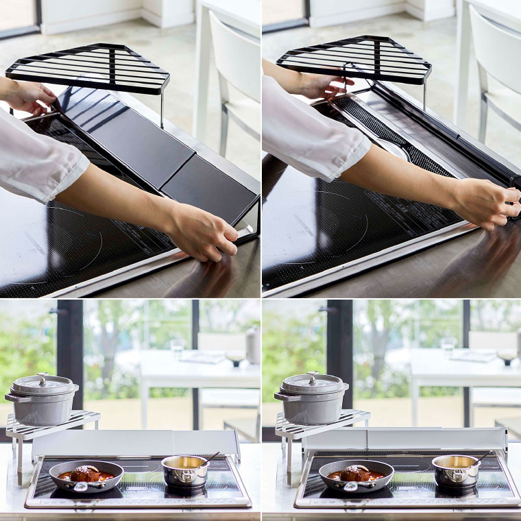 排気口カバー上コンロコーナーラック タワー 山崎実業 tower ホワイト/ブラック 5256 5257タワーシリーズ