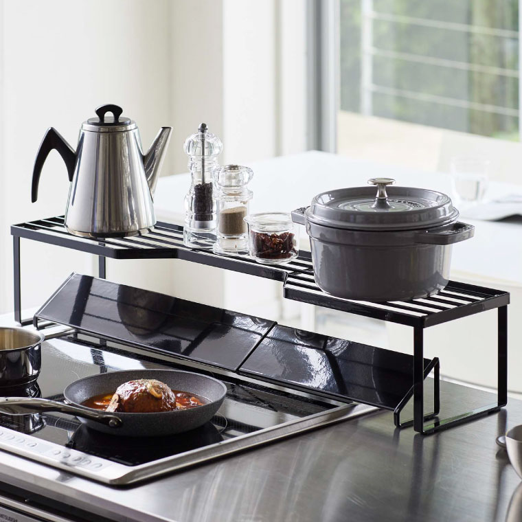 排気口カバー上コンロ奥ラック 75cmコンロ用 タワー 山崎実業 tower ホワイト/ブラック 5266 5267 towerシリーズ