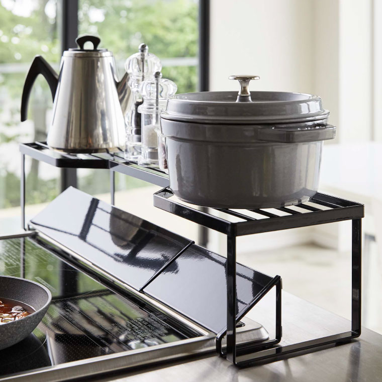 排気口カバー上コンロ奥ラック 75cmコンロ用 タワー 山崎実業 tower ホワイト/ブラック 5266 5267 towerシリーズ