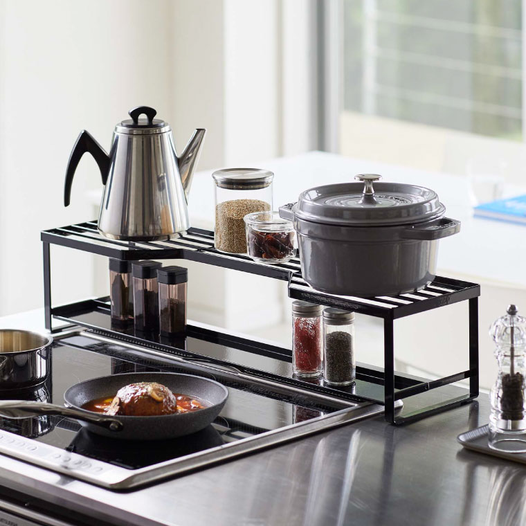 コンロ奥ラック 排気口カバー付 60cmコンロ用 タワー 山崎実業 tower ホワイト/ブラック 5268 5269 タワーシリーズ