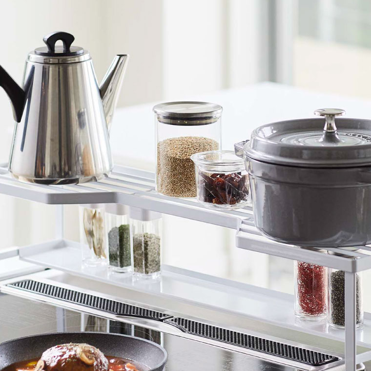 コンロ奥ラック 排気口カバー付 60cmコンロ用 タワー 山崎実業 tower ホワイト/ブラック 5268 5269 タワーシリーズ