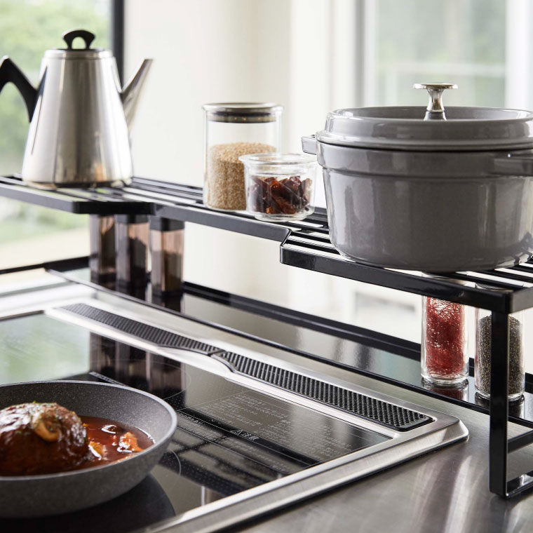 コンロ奥ラック 排気口カバー付 75cmコンロ用 タワー 山崎実業 tower ホワイト/ブラック 5270 5271 タワーシリーズ