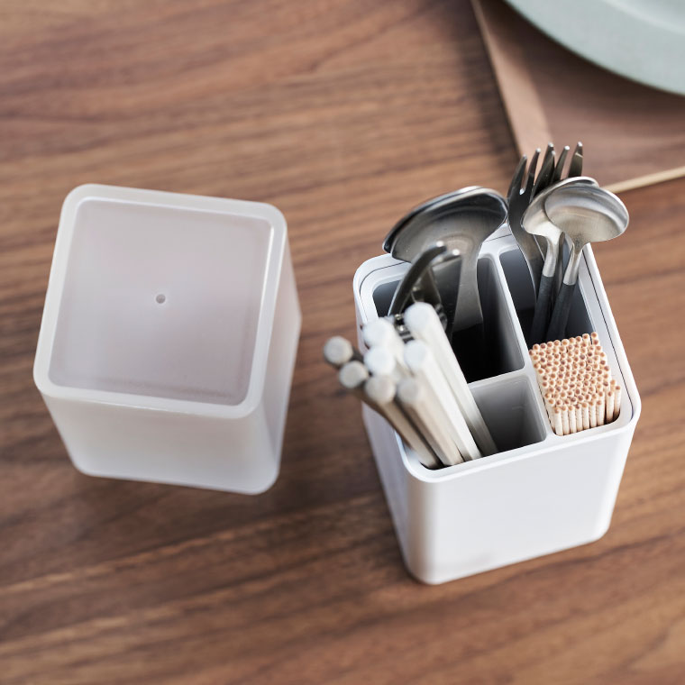 蓋付きカトラリースタンド タワー 山崎実業 tower ホワイト/ブラック 5372 5373 towerシリーズ