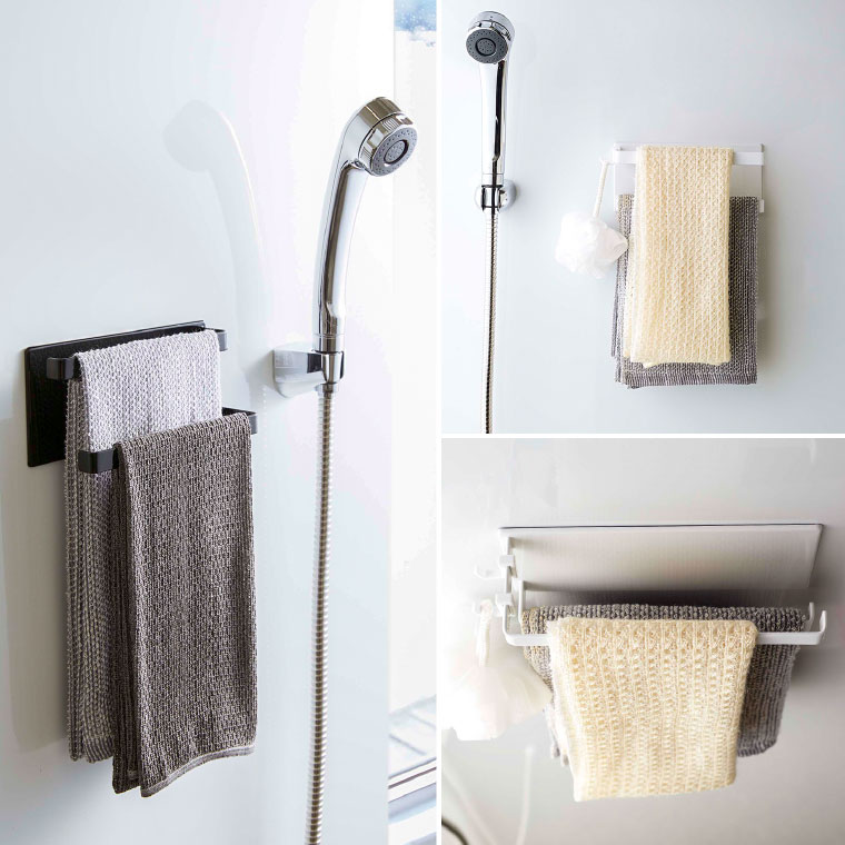 マグネットバスルームタオルハンガー２段 タワー 山崎実業 tower ホワイト/ブラック 5393 5394 タワーシリーズ マグネット