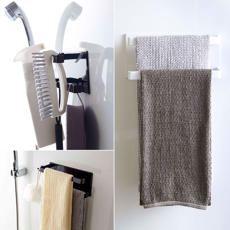 マグネットバスルームタオルハンガー２段 タワー 山崎実業 tower ホワイト/ブラック 5393 5394 タワーシリーズ マグネット