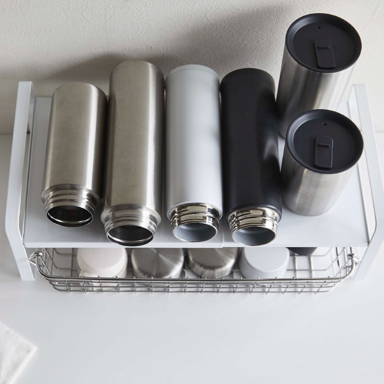 キッチン 伸縮収納ラック ２段 タワー 山崎実業 tower ホワイト/ブラック 5399 5400 towerシリーズ