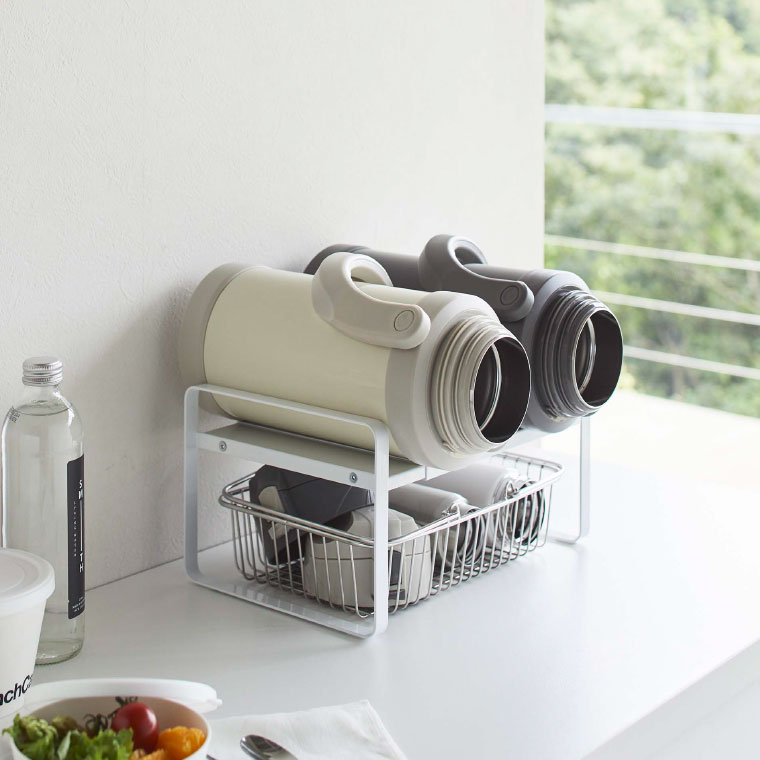 キッチン 伸縮収納ラック ２段 タワー 山崎実業 tower ホワイト/ブラック 5399 5400 towerシリーズ