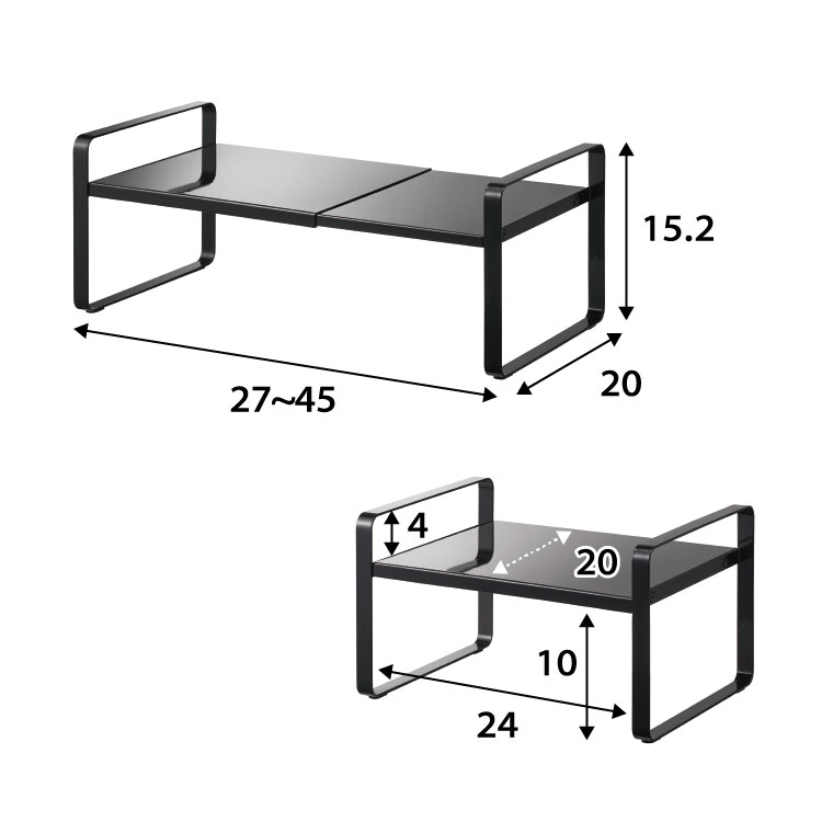キッチン 伸縮収納ラック ２段 タワー 山崎実業 tower ホワイト/ブラック 5399 5400 towerシリーズ