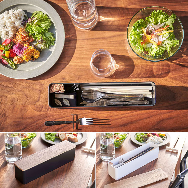 蓋付きカトラリーケース ロング リン 山崎実業 RIN ブラウン/ナチュラル 5405 5406 タワーシリーズ