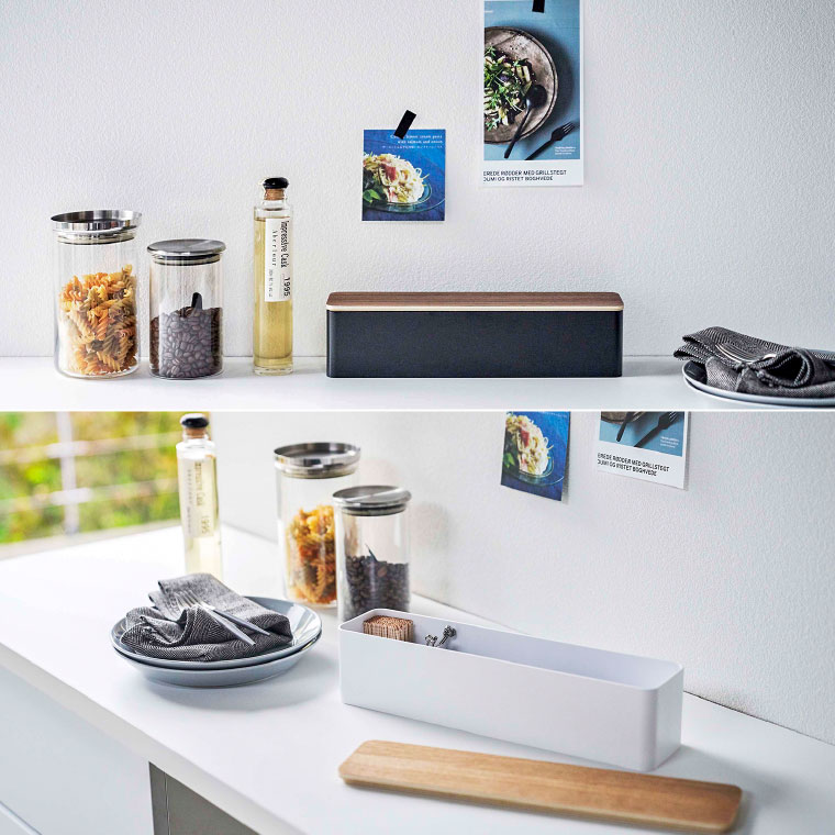 蓋付きカトラリーケース ロング リン 山崎実業 RIN ブラウン/ナチュラル 5405 5406 タワーシリーズ