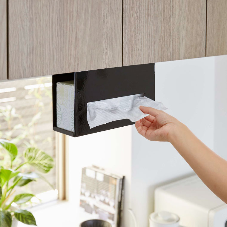 戸棚下ペーパーボックスホルダー タワー 山崎実業 tower ホワイト/ブラック 5449 5450 タワーシリーズ