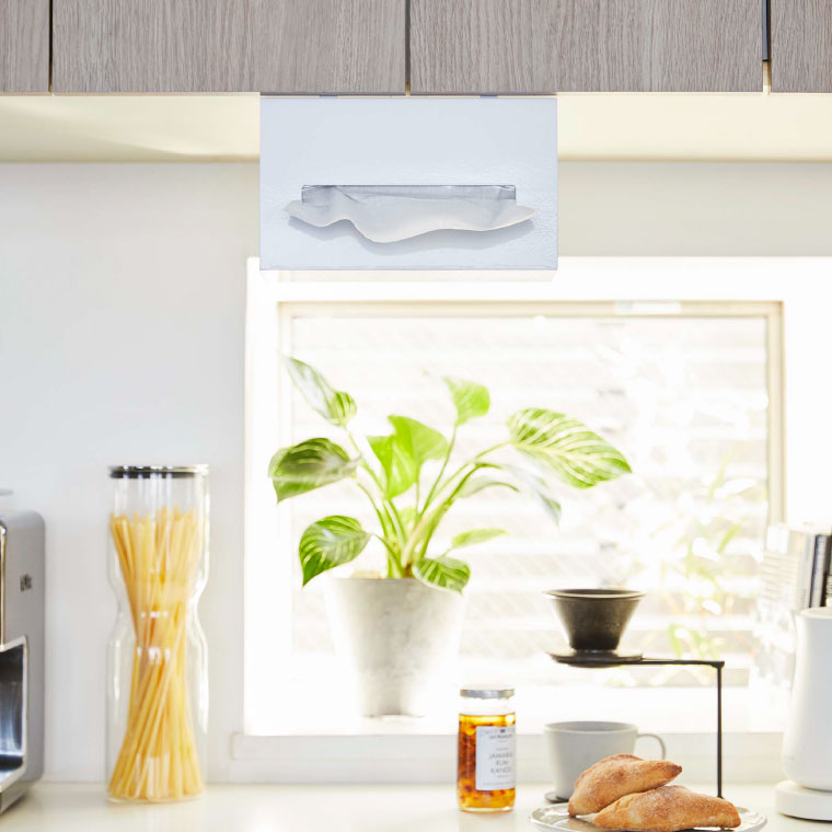 戸棚下ペーパーボックスホルダー タワー 山崎実業 tower ホワイト/ブラック 5449 5450 タワーシリーズ